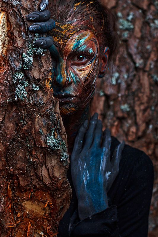 people, girl, portrait, art, body, woods, revival, wood, texture, relief, eye, neck, paint, makeup, body art, forever, opinion, creative хранитель Лесаphoto preview