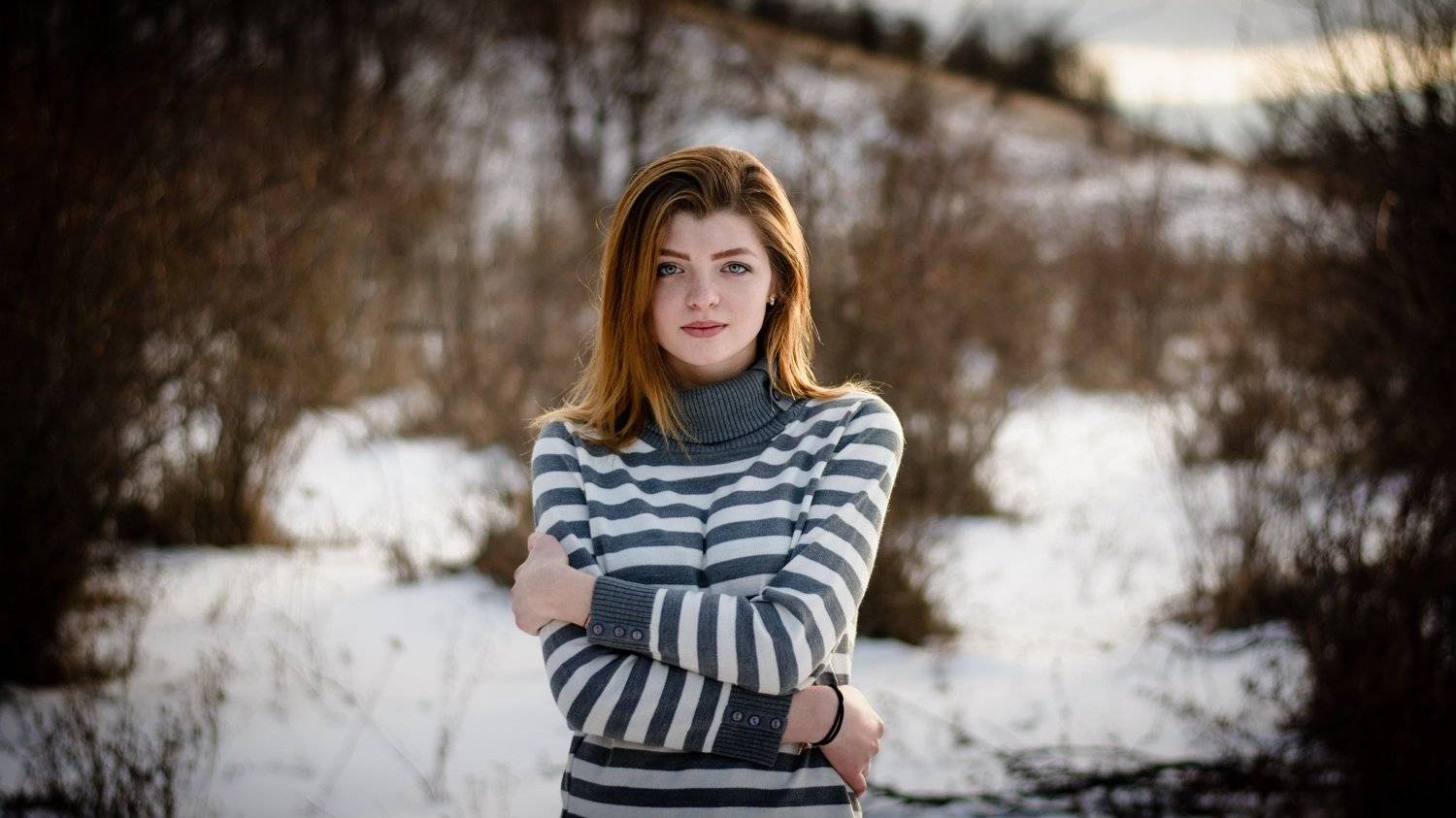 портрет, девушка, зима, Гозун Радослав