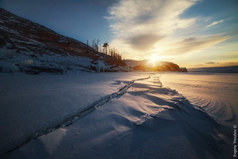 байкал, иркутск, огой, закат, снег, облака Зимний байкальский закат рядом с островом Огойphoto preview