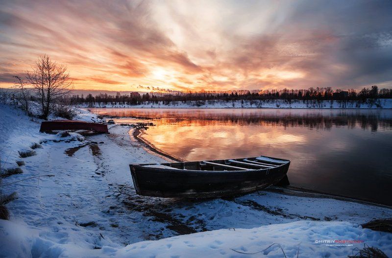 Волга, Город, Дубна, Зима, Пейзаж, Природа, Рассвет, Река, Утро Утро на берегу Волги.photo preview