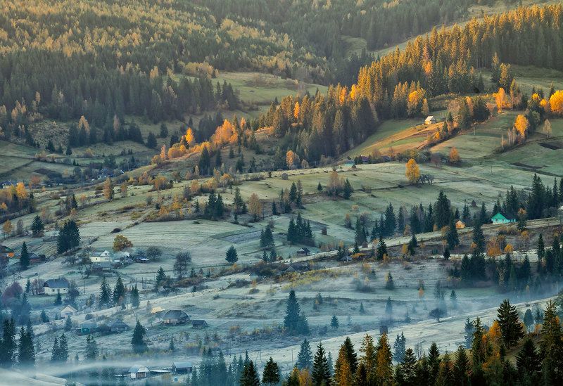 зима, карпаты, осень, поселок, туман, утро, сенечив Зима наступает...photo preview