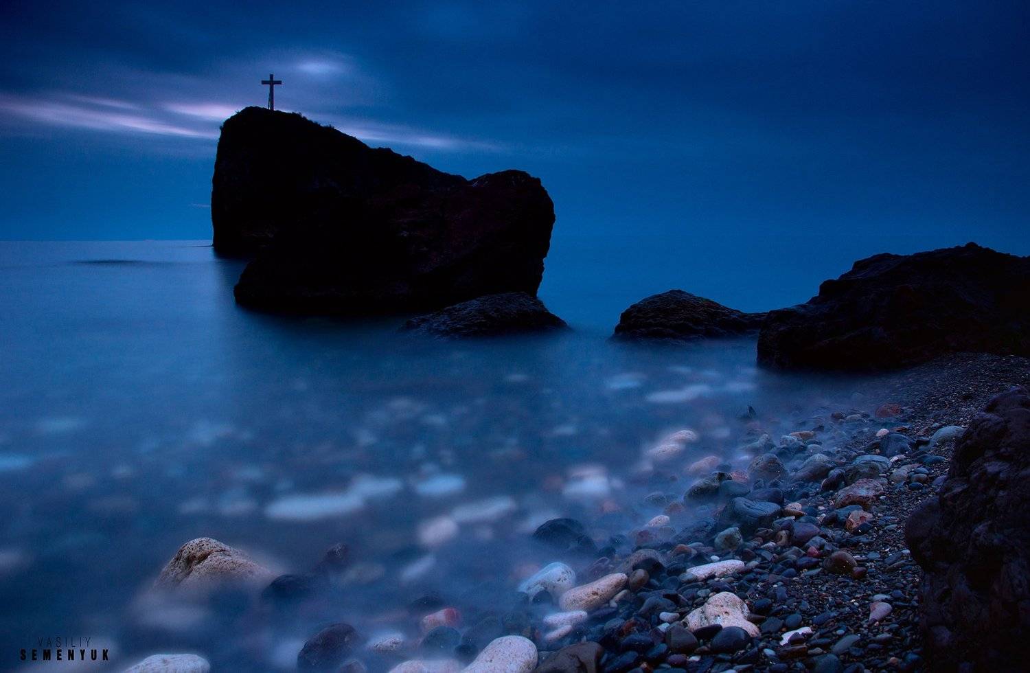 У Георгиевской скалы.. Автор: Семенюк Василий Крым, Фиолент, пейзаж, море, длинная выдержка, закат, Семенюк Василий
