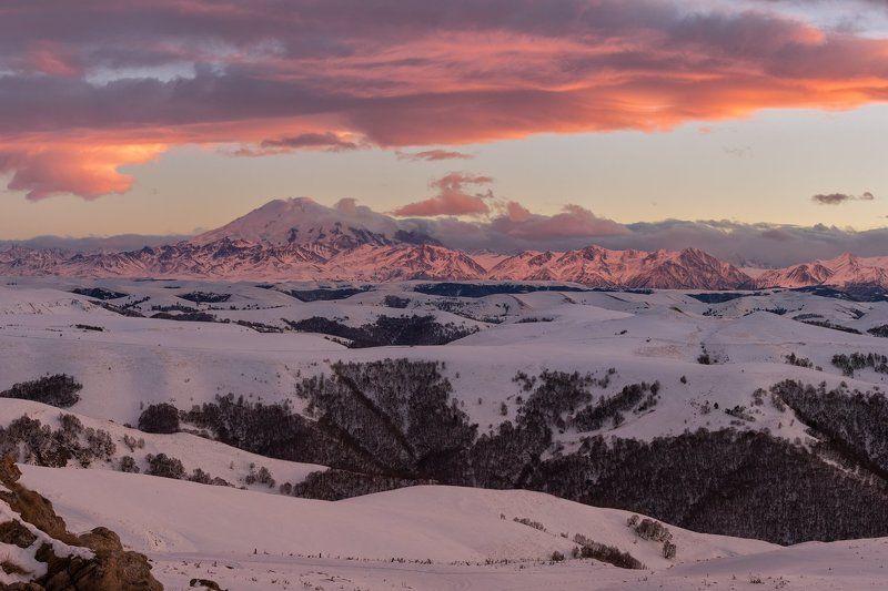Эльбрус, горы, зима, закат, снег Эльбрус на закатеphoto preview