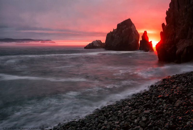 полуостров кони, охотское море, магаданская область, мыс таран Закат у мыса Таран.photo preview