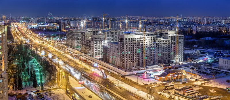 Москва, каширское шоссе, дорога, город, вечер, ночь, вид, сверху, дома, стройка, индустриальный, пейзаж, городской, красиво, огни, фонари, свет, зима, юг, южный, округ, борисово, орехово, домодедовская Каширское шоссеphoto preview