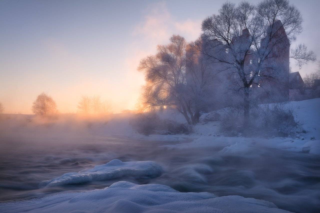 Зимнее утро у мельницы. Автор: Жмак Евгений утро, рассвет, испарение, туман, вода, река, пейзаж, пейзажное фото, мороз, зима, фототуры выходного дня, пейзажная фотография, юрятинская мельница, мельница, московская область, nikon, sigma, никон, Жмак Евгений