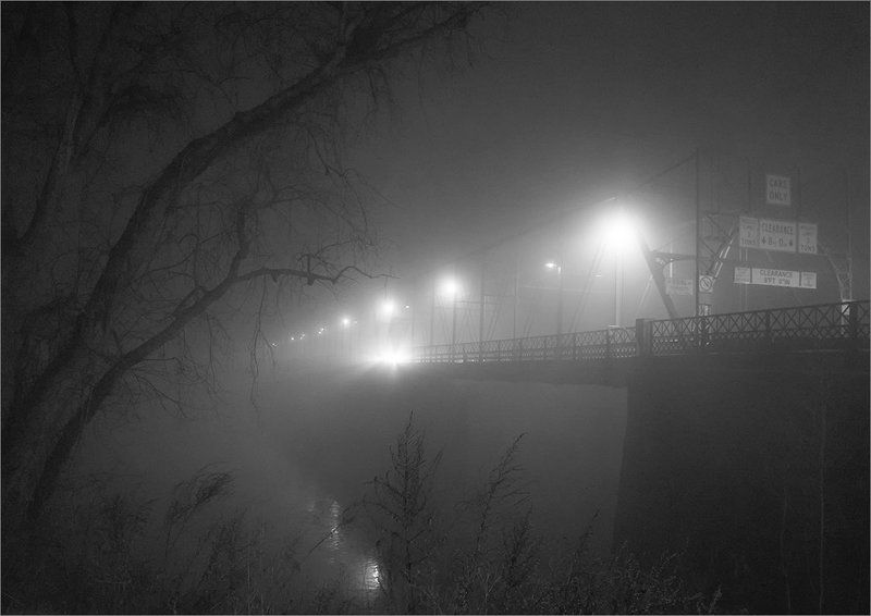 night fog river bridge Foggy Nightphoto preview