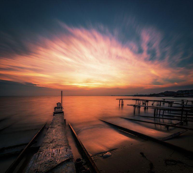 sunset, nature, sea, water, landscape, pier, clouds, long exposure Sunset in Novemberphoto preview