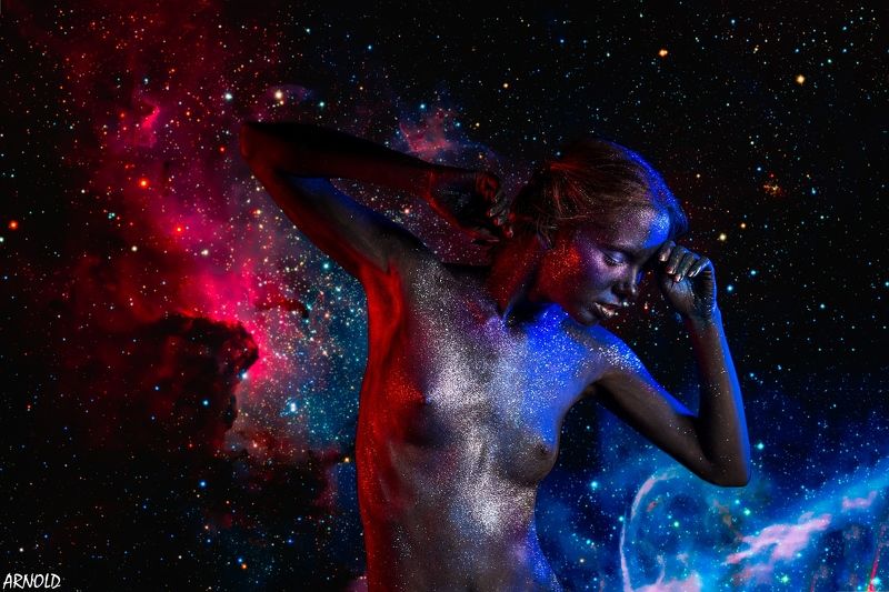 girl, model, space, tinsel, dark  photo preview