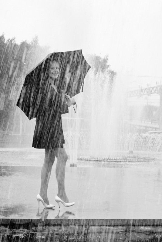rain, girl, b&w, black, white, water It\'s raining... girlphoto preview