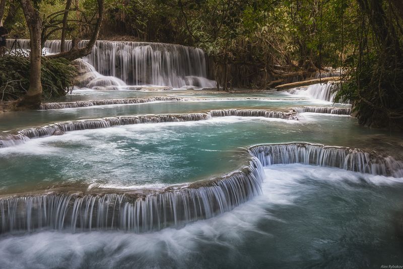 forest water jungle river travel blue green sony waterfall long exposure stream Kuang Si Falls Luang Prabang Laos Asia LuangPrabang. водопад Kuang Si Fallsphoto preview