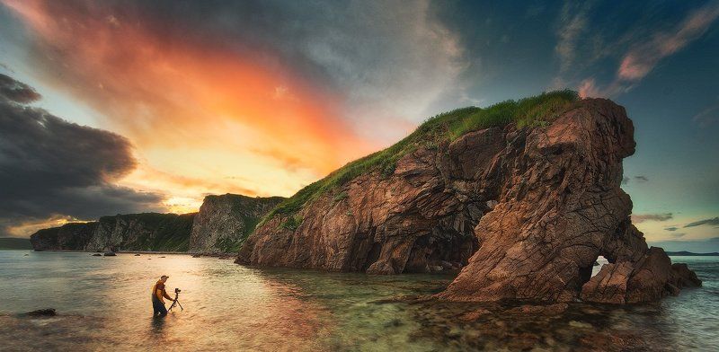 приморский край, море, солнце, рассвет, море, побережье бэкстейджphoto preview