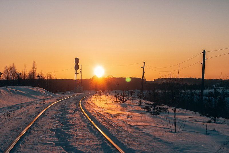 красота, красиво, пейзаж, зима, закат, солнце, мороз, тверская область, природа, железная дорога, пено, вечер photo preview