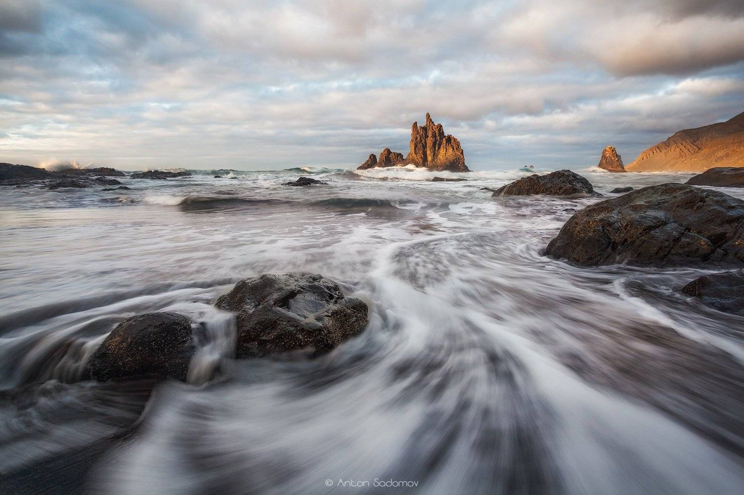 пляж, бениджо, тенерифе, испания, океан, волны, скалы,, Антон Садомов