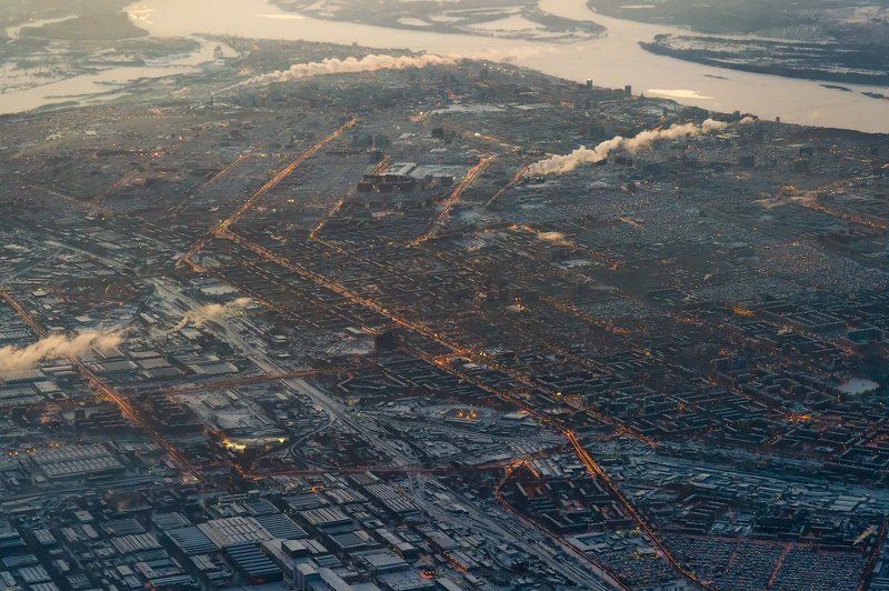 самара, зима, мороз, холодно, дым, пар, закат, огни, улицы, волга, свысоты, мордор  photo preview