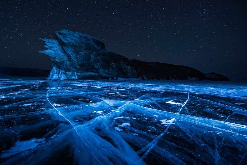 Огой, Байкал, пейзаж, ночь, звезды, лед, синий лед, россия, остров,  Спящий Огойphoto preview