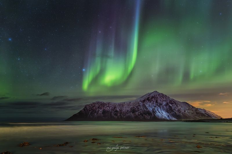 aurora, aurora borealis, landscape, landscapes, seascape, nightscape, northern lights, sea, mountain, nature, norway, reflection, light Sta(i)rway to Heavenphoto preview