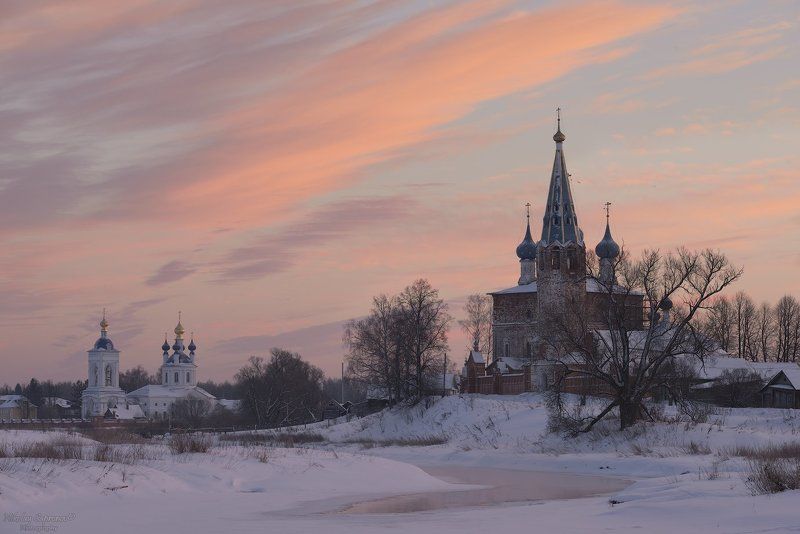 дунилово, иваново, шуя, шуйский район, ивановская область, теза, центральная россия, село, сельские храмы, золотое кольцо Игра цвета зимнего рассвета в Дуниловоphoto preview