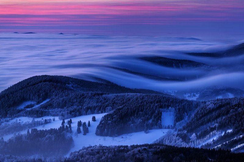 Czech Republic, Lusatian mountains, blue hour, frozen, north bohemia, europe, travel, mountains, ještěd Blue Hour in Lusatian mountains - Czech Republicphoto preview
