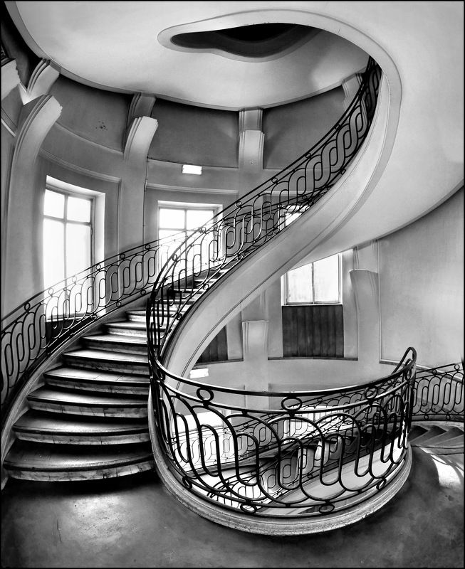 staircase, architecture, france, interior, spiral, black and white, geometry, associations Танецphoto preview