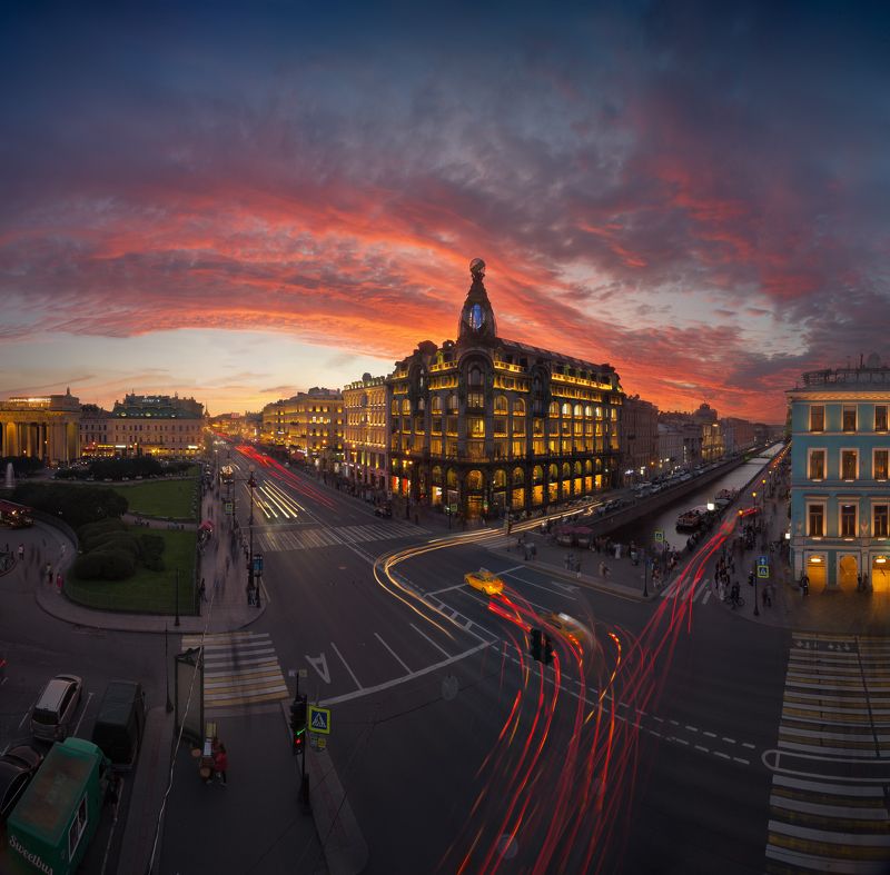 Спб Питер Город Улица Россия Зингер Невский Закат офигенный Трассеры-дно Такси Панорама А что тут скажешь=)photo preview