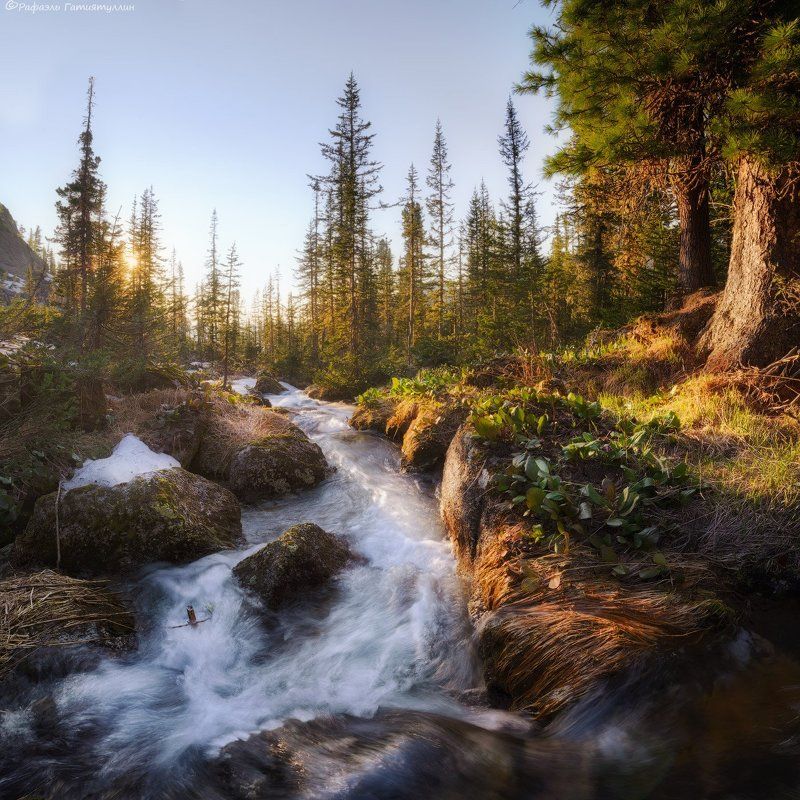 красноярский край, западные саяны, национальный парк  ергаки, озеро, закат, лазурное, покой, природа, ручей. \