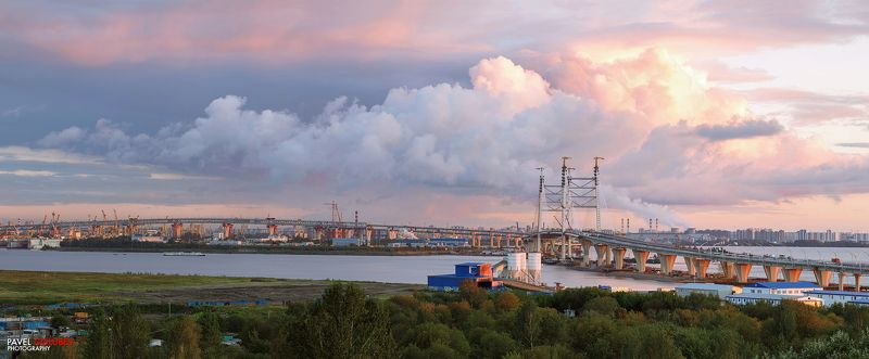 golubevphoto, Russia, city, SPb, St.Petersburg, sunset, evening, sky, river, bridge, Россия, город, СПб, Петербург, Питер, закат, вечер, небо, река, мост, пейзаж, lanscape, panorama, панорама Что там, над Невойphoto preview