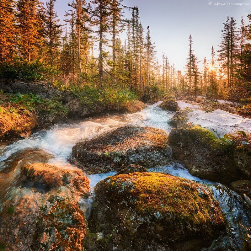 красноярский край, западные саяны, национальный парк  ергаки, озеро, закат, лазурное, покой, природа, ручей. \