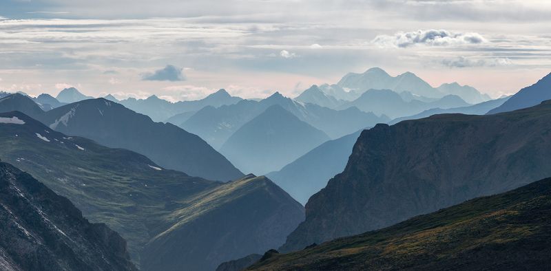 пейзаж, природа, панорама, горы, вершины, хребет, алтай, катунский, вершина, даль, далекий, большой, высокий, красивая, трехглавая, белуха, северо-чуйский Карагемские воротаphoto preview