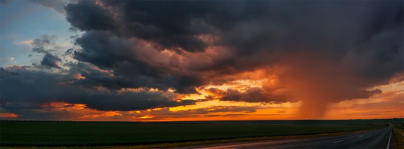 природа, пейзаж, весна, панорама, закат, дорога, дождь, тучи По дороге с облакамиphoto preview