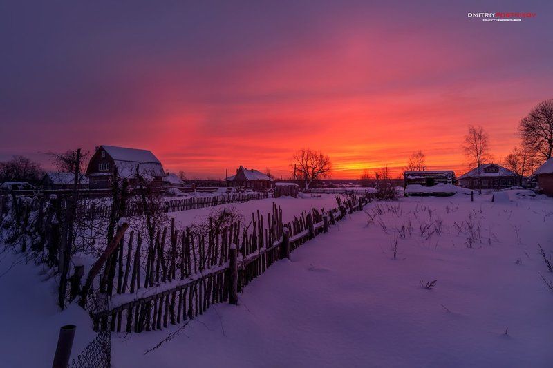 Деревня, Зима, Пейзаж, Рассвет, Россия, Утро Рассвет,похожий на закат.photo preview