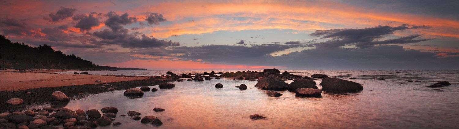 латвия, вечер, море, облака, купол, закат, камни, курмрагс, панорама, Karlis Keisters