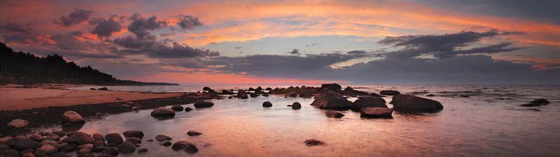 латвия, вечер, море, облака, купол, закат, камни, курмрагс, панорама Облачный куполphoto preview