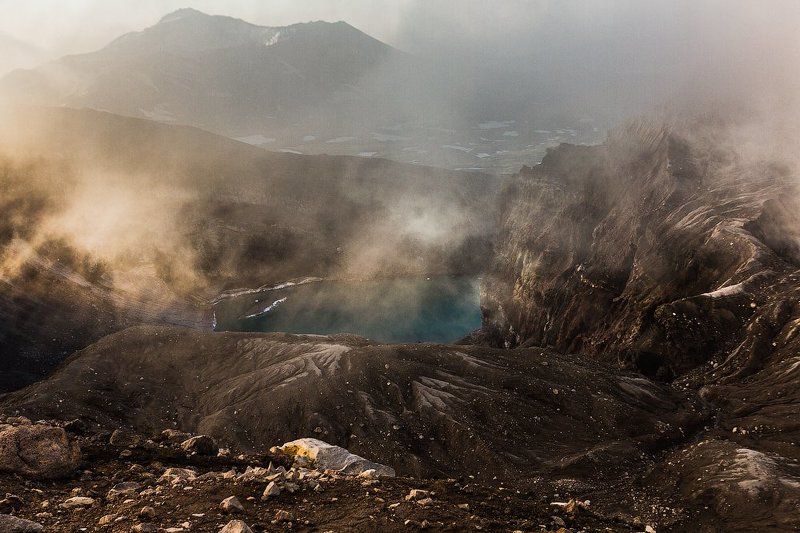 солнце, рассвет, вулкан, кратер, камчатка, горелый Луч солнца золотогоphoto preview