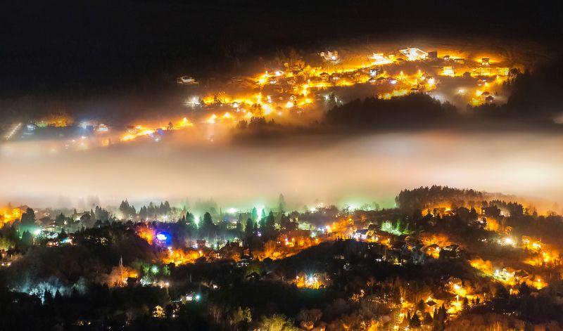 night, city, fog, foggy, nikon, landscape, lights, forest Nightphoto preview
