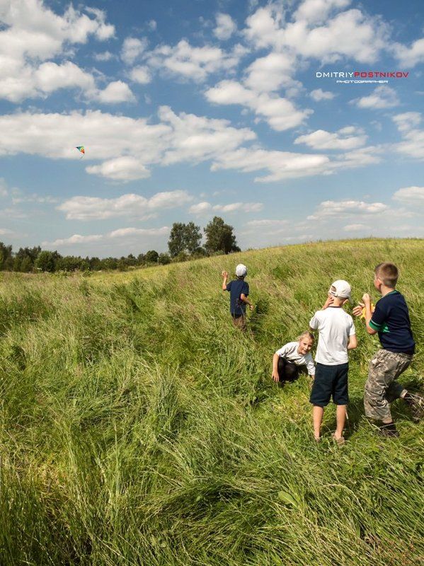 Воздушный змей, Дети, Лето, Небо, Облака, Поле, Счастье Что такое детство?photo preview