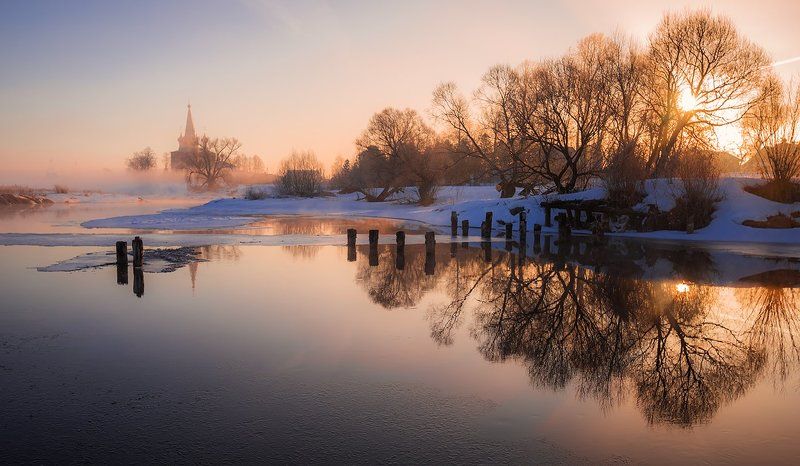 Март, 2017, утро, рассвет, сонце, церковь, река Мартовское солнцеphoto preview
