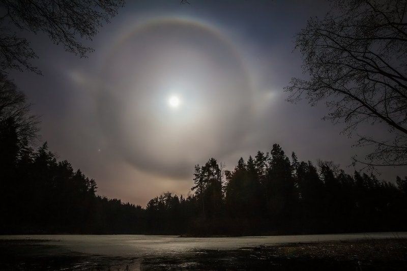 печерск,гало, луна, ночь, лес, озеро, зима, могилев, беларусь Око небесphoto preview