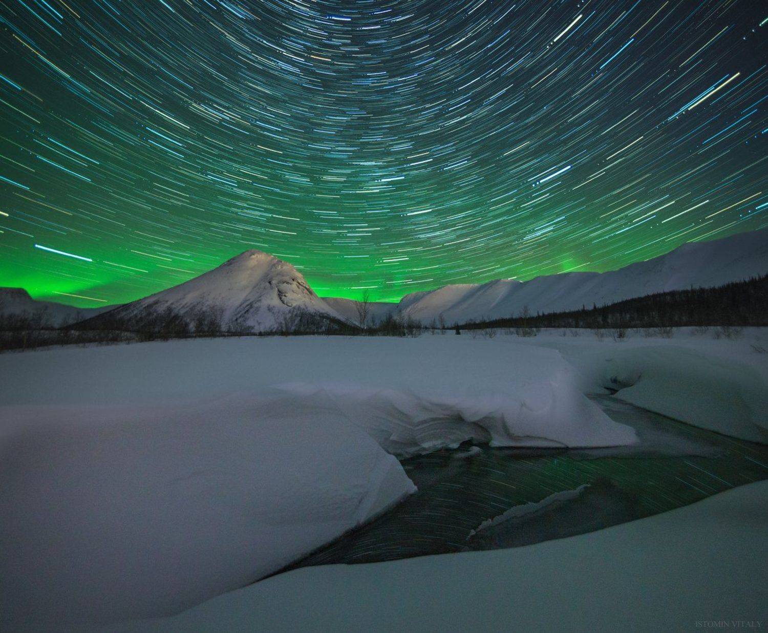 Долина малого вудъявра. Автор: Виталий Истомин пейзаж,звезды,россия,вода,весна,снег,перспектива, Виталий Истомин