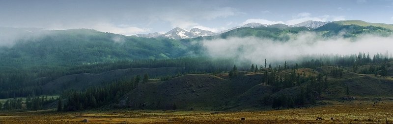 алтай, панорама, пейзаж, горы, туман, небо, утро ***photo preview