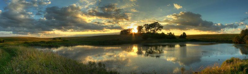 панорама, пейзаж, пруд, облака, закат Вечер на прудуphoto preview