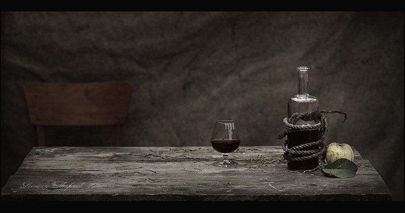 бутылка, вино, бокал, яблоко настроение...photo preview