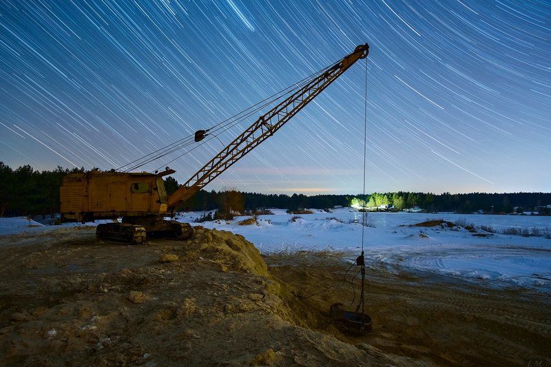 ночной пейзаж, звезды, треки, карьер, зима, stars, digger, tracks, nightscape, nigth, photography, wide angle Stars digger фото превью