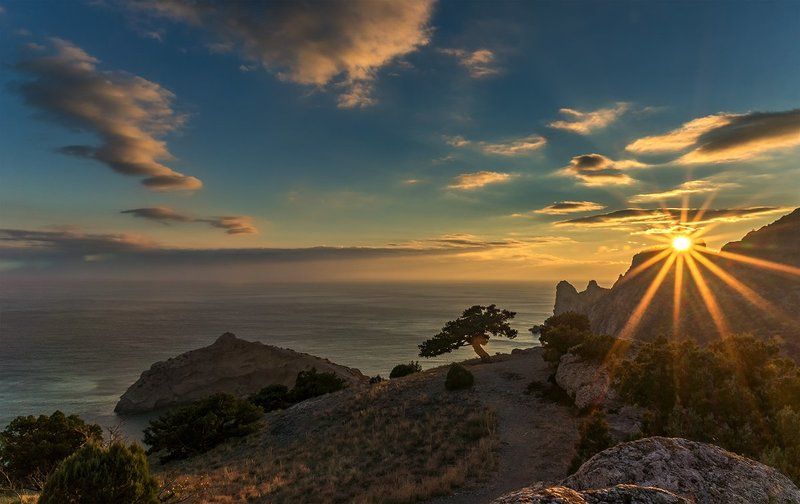 крым, новый свет, мыс, капчик, гора, караул-оба, пейзаж, панорама, небо, облака, закат, рассвет, море, камни,горы,солнце, лучи, Крым-Новый Светphoto preview