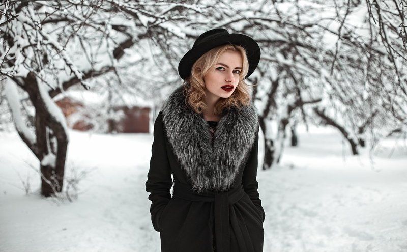 зима, природа, девушка, портрет зимой, снег,  ... фото превью