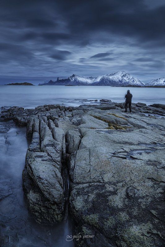 landscape, seascape, long exposure, lofoten, norway, cloud, rock, sea, blue, mountain Blue day in Lofotenphoto preview