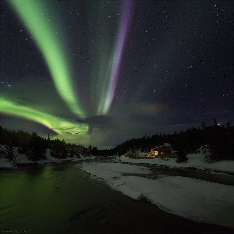 северное сияние, полярное сияние, ночная фотография, колвица Ночь на берегу Колвицы.photo preview