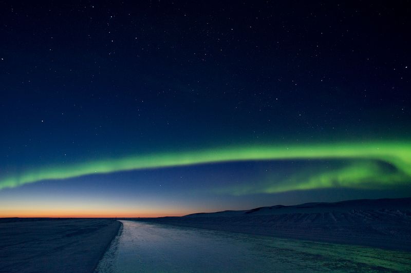 март, Чукотка, Арктика, зимняя дорога, зимник, ночь Весенний вечер в Арктикеphoto preview