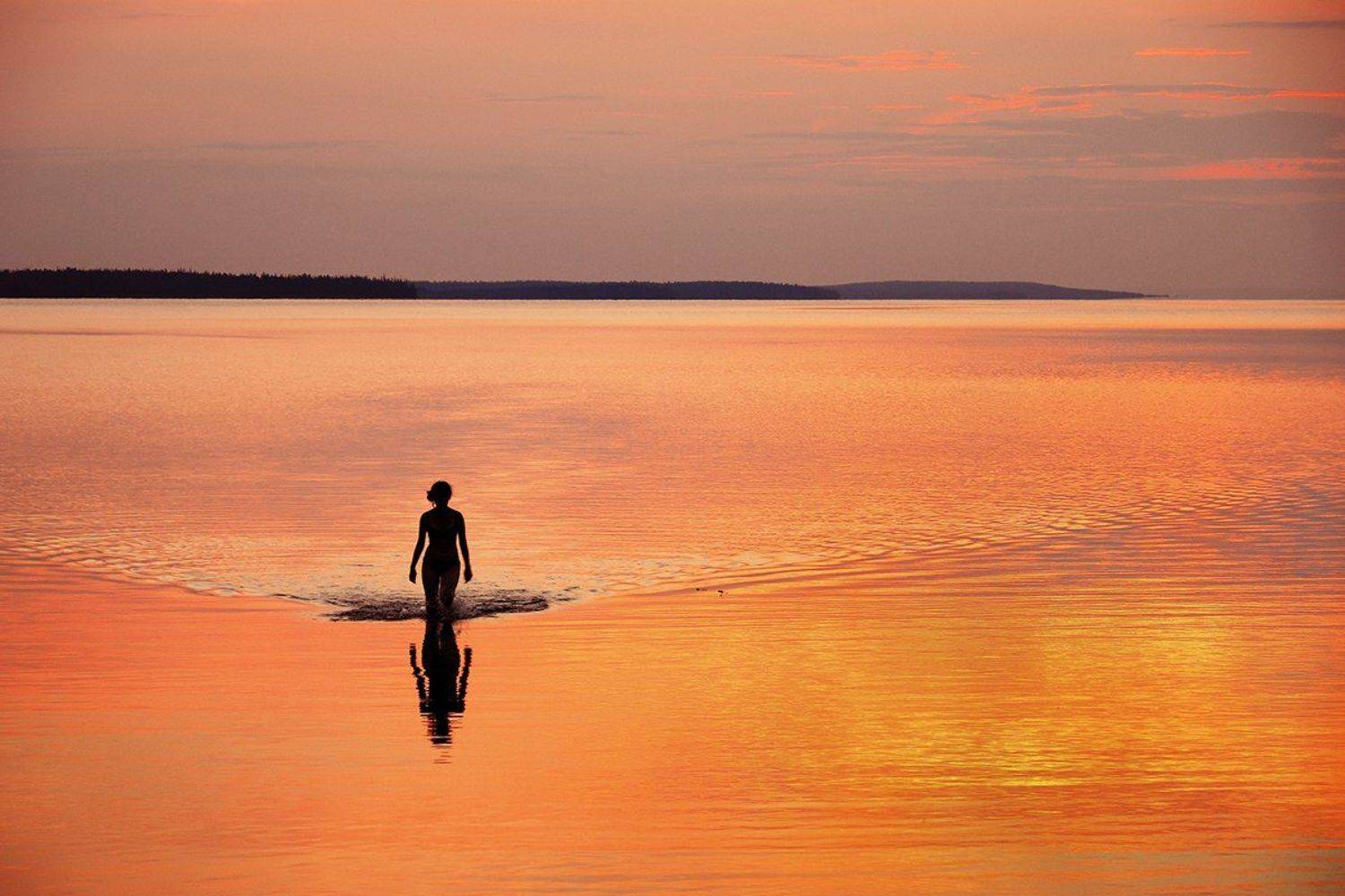 Канозеро, купание на закате. Автор: Лопухов Сергей кольский, умба, закат, озеро, Лопухов Сергей