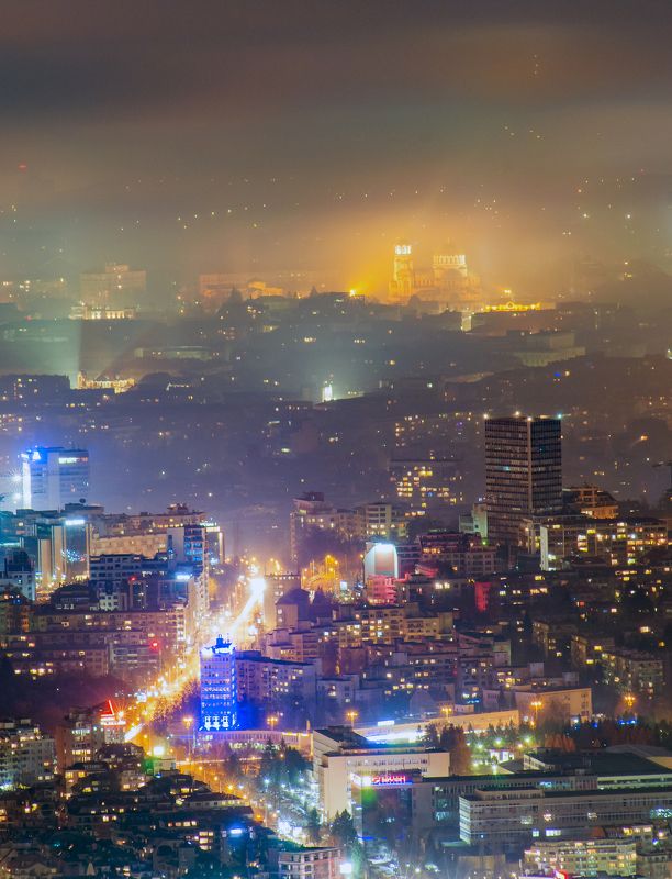 city, night, fog, lights, architecture Софияphoto preview